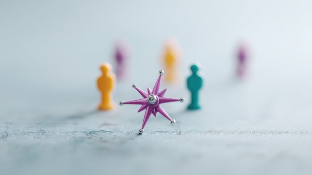 strategic compass guiding colorful figurine team in business