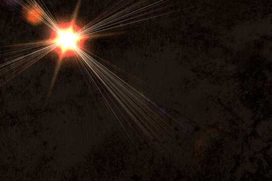  Fondo de luz de destello de lente Starburst retro. Efecto de luz de estrella geom&eacute;trica brillante sobre fondo oscuro; transmite energ&iacute;a, tecnolog&iacute;a moderna e iluminaci&oacute;n.