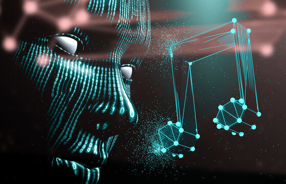 Cara de inteligencia artificial con nota musical digital. Representaci&oacute;n 3D.Perfil humano digital que interact&uacute;a con una nota musical brillante; transmite tecnolog&iacute;a, innovaci&oacute;n de audio y creatividad
