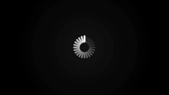 Minimalist loading icon with white circular progress spinner on a dark background, concept for website buffering and system updates, ideal for digital interface design.