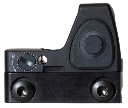 Side view of a holographic red dot gun sight
