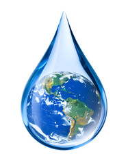 Obraz premium Water drop containing planet Earth globe showing continents of America as a clean ecological symbol for nature conservation and environmental protection&nbsp;
