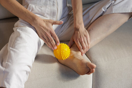 Foot Massage With Spiky Ball for At Home Mobility Exercise
