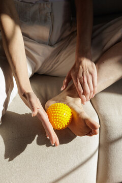 Foot Massage With Spiky Ball for At Home Myofascial Release