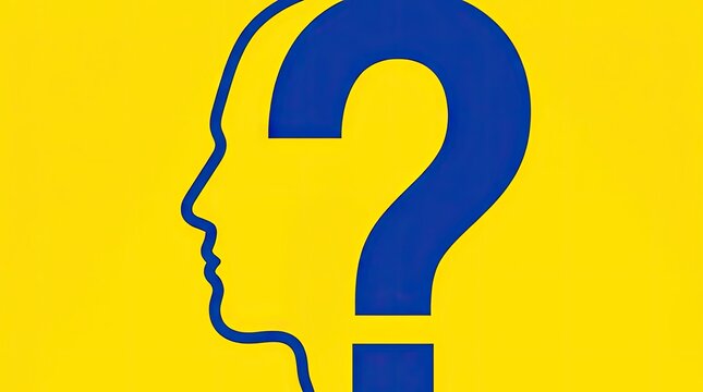 Human head silhouette with question mark on yellow background