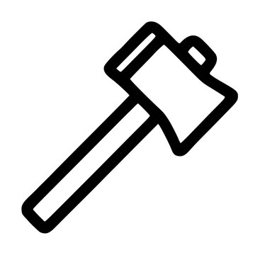 Heavy duty wood splitting maul axe with an angled steel wedge head and a straight wooden handle, displayed as a bold outline vector icon on a plain white background in crisp linear style