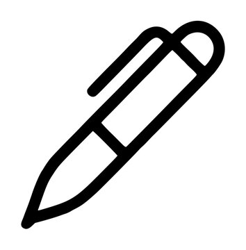 Medical insect sting relief applicator pen with a tapered applicator tip, clip, and rounded cap positioned diagonally, modern outline vector icon displayed upon an empty background