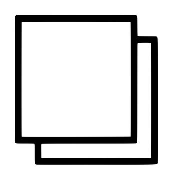 Pair of overlapping square styrene sheets of plastic craft material arranged in staggered layers, rendered as a bold outline vector icon on a plain white backdrop, contour illustration
