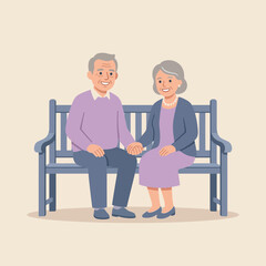 Obraz premium Elderly couple sitting on a bench holding hands and smiling.