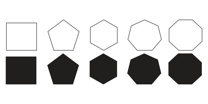 quadrangle, pentagon, hexagon, octagon icon. vector geometry pentagonal, hexagonal, octagonal polygon. five, six, eight sided polygon lines, vector