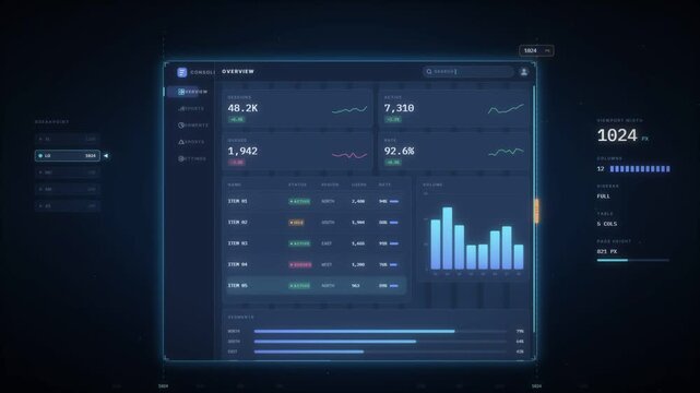 Responsive web design breakpoint demo with dashboard UI resizing from desktop to mobile loop