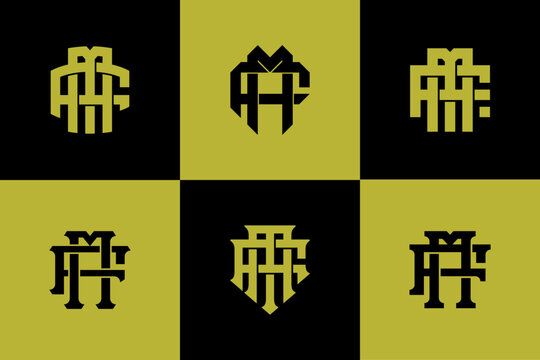 Vintage gothic monogram logo collection featuring letters MF or FM for classic branding identity.