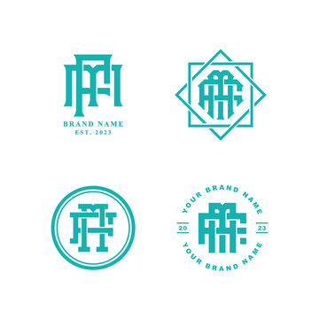Set of four teal interlocking letter MF or FM monogram logo designs for business identity