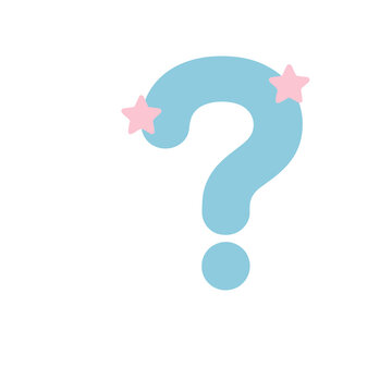 Blue question mark with pink stars