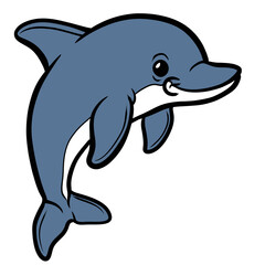 Cute cartoon blue dolphin jumping marine mammal animal illustration isolated on transparent background © pranowo