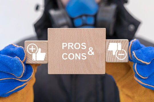 Industry concept of pros and cons comparison. Industrial pros cons evaluation.