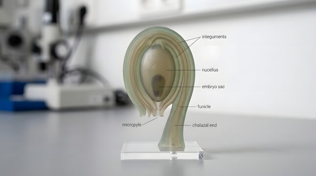 3D model of a plant ovule showing internal structures in a laboratory setting.