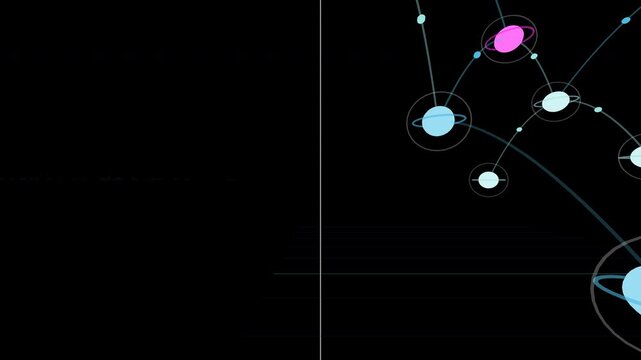 Digital Mindmap : 3D animation of a split screen with abstract glowing network connections