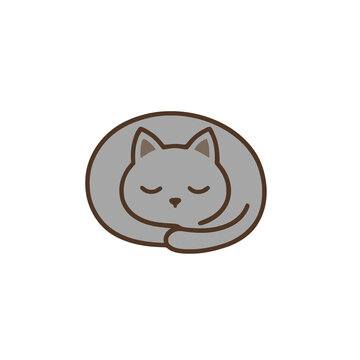 Cute sleeping gray cat illustration