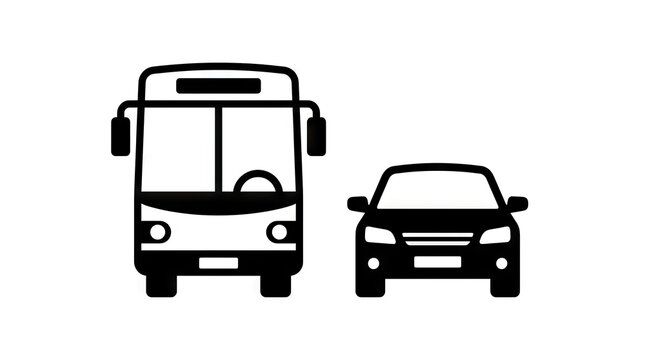 Bus and car front view transport icons.