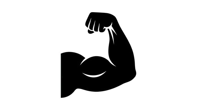 Flexing bicep muscle arm silhouette icon.