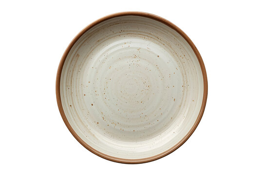 Speckled ceramic dinner plate with brown rim