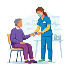 Obraz premium Nurse Checks Patient's Oxygen Level with Pulse Oximeter in Medical Office - Vector Illustration