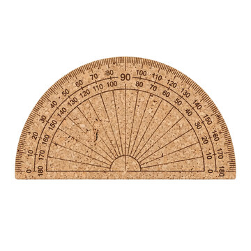 Detailed vintage cork wood protractor featuring clear black measurement markings isolated on transparent background