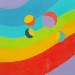 Abstract  Rainbow   cosmos with Geometric Planets and crescent  Moon © Tefa