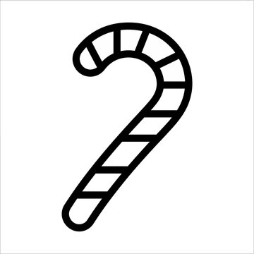 Candy cane icon outline, minimalist Christmas holiday sweet treat vector illustration. Black and white line art for festive decoration and graphic design projects. Simple isolated symbol.