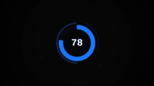 Futuristic digital progress ring with blue circular loading bar showing number 78, concept for data processing and system update, ideal for tech dashboard UI design.