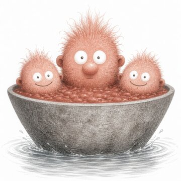 Children's Cartoon Three playful baby dolls in a metallic bowl toy