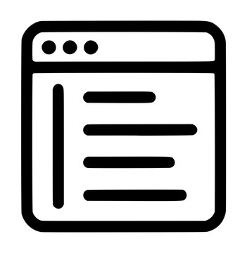 Web browser window featuring sidebar navigation and content lines black line icon on a white background
