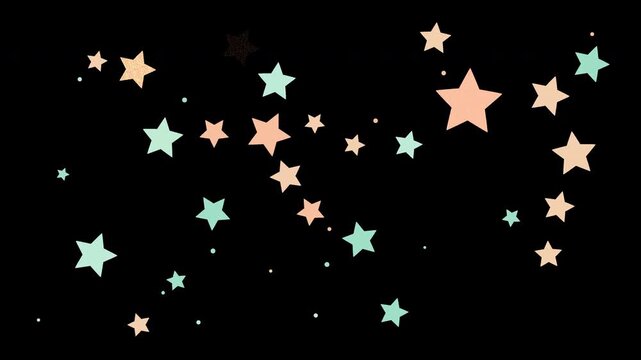 淡いミント色と薄橙色の星形と光点が全面に浮遊して明滅する透過シームレスループ映像
