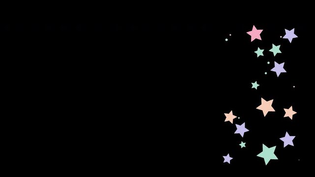 淡い桃色とミント色の星形と光点が右側に浮遊して明滅する透過シームレスループ映像