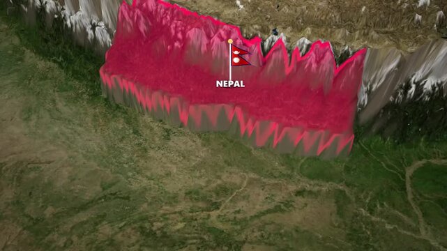 3D animated map zooming out from nepal to reveal china with national flags and borders for global geographic presentations