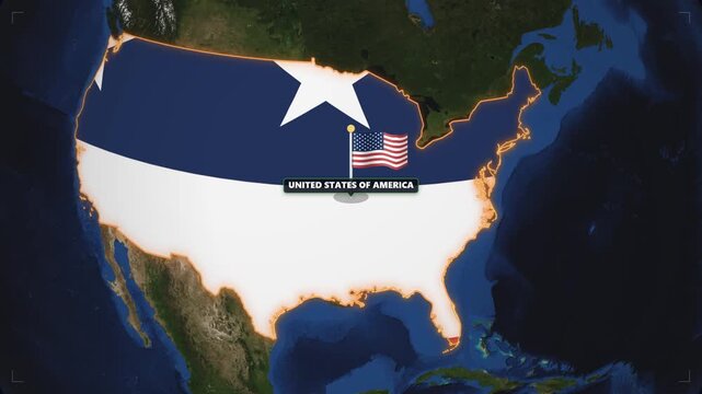 Animated globe map of north america highlighting united states and canada with country flags and labels for global presentation