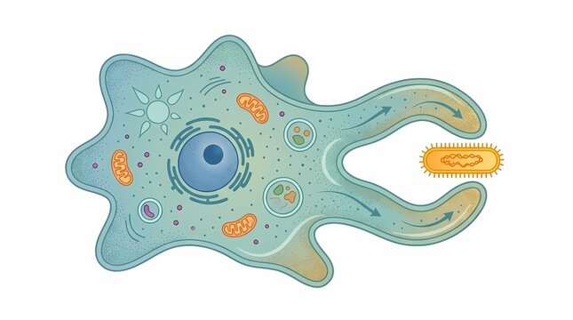 Amoeba Phagocytosis Illustration of Single Cell Organism Feeding.
