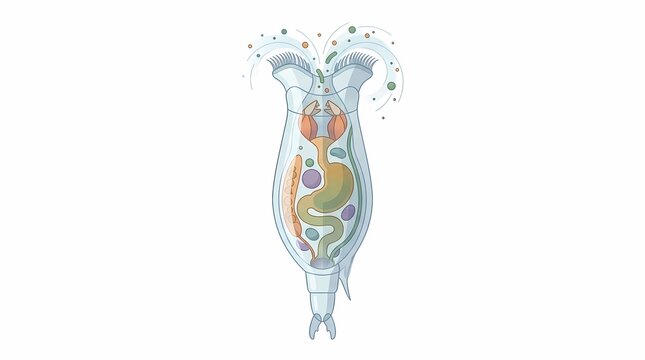 Anatomical illustration of a rotifer microorganism.