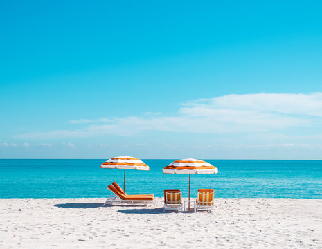 orange beach umbrella and lounge chair in miami florida