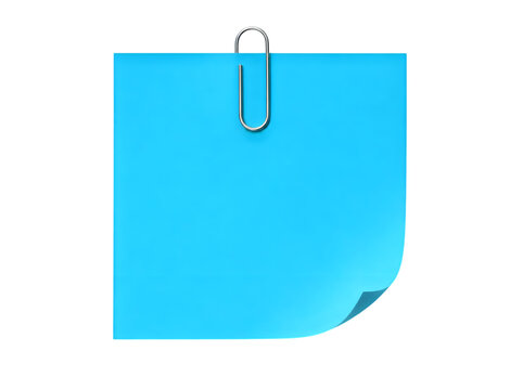 Blue sticky note with paperclip attached