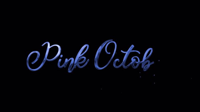 Pink October Blue Handwriting Animation with smooth writeon particle burst rendered in 4K resolution transparent background