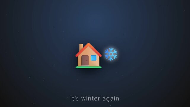 Small house icon and glowing snowflake appearing on dark background with winter text