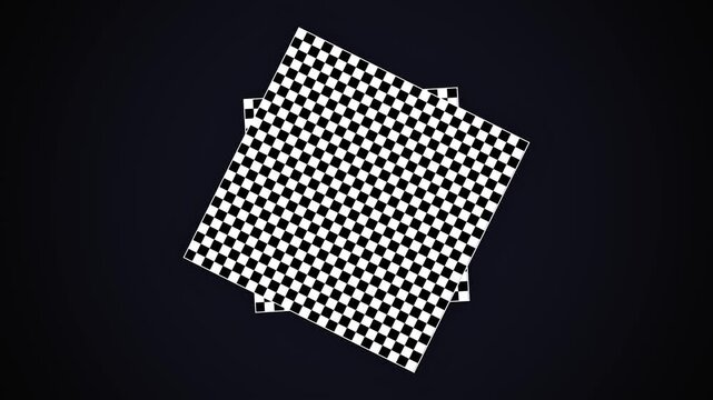 Black and white checkerboard pattern displaying a optical distortion wave effect on dark background