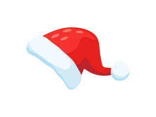 Merry Christmas Santa Claus hat cartoon element. Christmas festival cap object, happy New Year celebration headwear isolated vector decoration. Winter holiday Santa Claus hat cartoon sticker © Vector Tradition