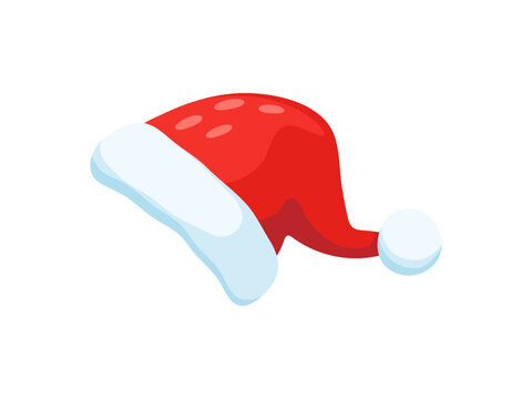 Merry Christmas Santa Claus hat cartoon element. Christmas festival cap object, happy New Year celebration headwear isolated vector decoration. Winter holiday Santa Claus hat cartoon sticker