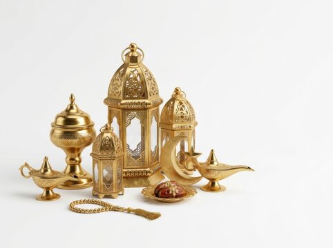 Golden Ramadan Decorations and Islamic Ornaments Grouped Together