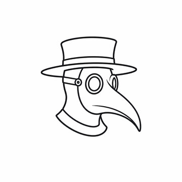 Brass Plague Doctor Mask Apothecary Wellness Protection Symbol Minimal Line Art Icon isolated on white background