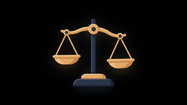Flat Cartoon Balance Scale Icon Tipping on Black Background