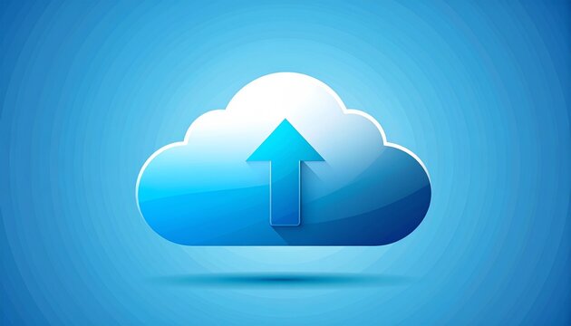 Flat vector cloud upload icon in blue and charcoal